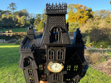 Miniature Black Addams Clock House O-Scale Victorian Mansion Nevermore Built-In Clock