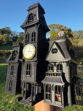 Miniature Black Addams Clock House O-Scale Victorian Mansion Nevermore Built-In Clock