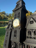 Miniature Black Addams Clock House O-Scale Victorian Mansion Nevermore Built-In Clock