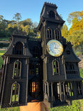 Miniature Black Addams Clock House O-Scale Victorian Mansion Nevermore Built-In Clock