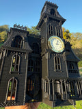 Miniature Black Addams Clock House O-Scale Victorian Mansion Nevermore Built-In Clock