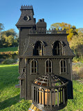 Miniature Black Addams Clock House O-Scale Victorian Mansion Nevermore Built-In Clock