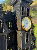 Miniature Black Addams Clock House O-Scale Victorian Mansion Nevermore Built-In Clock