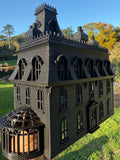 Miniature Black Addams Clock House O-Scale Victorian Mansion Nevermore Built-In Clock