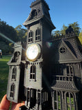 Miniature Black Addams Clock House O-Scale Victorian Mansion Nevermore Built-In Clock