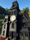 Miniature Black Addams Clock House O-Scale Victorian Mansion Nevermore Built-In Clock