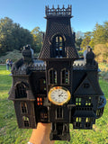 Miniature Black Addams Clock House O-Scale Victorian Mansion Nevermore Built-In Clock