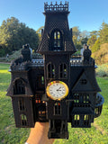 Miniature Black Addams Clock House O-Scale Victorian Mansion Nevermore Built-In Clock