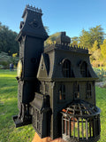 Miniature Black Addams Clock House O-Scale Victorian Mansion Nevermore Built-In Clock