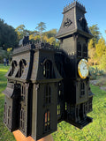 Miniature Black Addams Clock House O-Scale Victorian Mansion Nevermore Built-In Clock