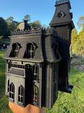 Miniature Black Addams Clock House O-Scale Victorian Mansion Nevermore Built-In Clock