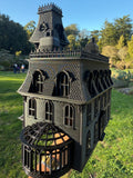 Miniature Black Addams Clock House O-Scale Victorian Mansion Nevermore Built-In Clock