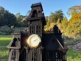 Miniature Black Addams Clock House O-Scale Victorian Mansion Nevermore Built-In Clock