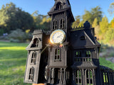 Miniature Black Addams Clock House O-Scale Victorian Mansion Nevermore Built-In Clock