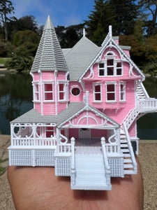 Small COLOR N-Scale Miniature “The Pink Palace” Victorian House (1:150 Scale) ASSEMBLED