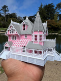 Small COLOR N-Scale Miniature “The Pink Palace” Victorian House (1:150 Scale) ASSEMBLED