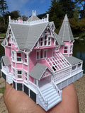 Small COLOR N-Scale Miniature “The Pink Palace” Victorian House (1:150 Scale) ASSEMBLED