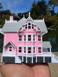 Small COLOR N-Scale Miniature “The Pink Palace” Victorian House (1:150 Scale) ASSEMBLED