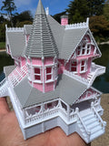 Small COLOR N-Scale Miniature “The Pink Palace” Victorian House (1:150 Scale) ASSEMBLED