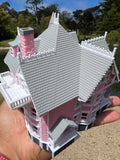 Small COLOR N-Scale Miniature “The Pink Palace” Victorian House (1:150 Scale) ASSEMBLED