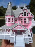 Small COLOR N-Scale Miniature “The Pink Palace” Victorian House (1:150 Scale) ASSEMBLED