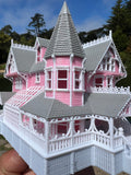 Small COLOR N-Scale Miniature “The Pink Palace” Victorian House (1:150 Scale) ASSEMBLED