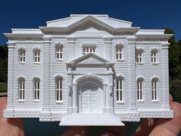 Small Miniature White N-Scale Stars Hollow High School Civic Building Assembled