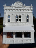 Miniature O-Scale Victorian Main Street Ice Cream Parlor Facade Assembled White 1:48 by Gold Rush Bay