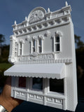 Miniature O-Scale Victorian Main Street Ice Cream Parlor Facade Assembled White 1:48 by Gold Rush Bay