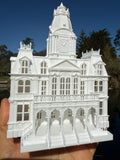 Small Miniature N-Scale Victorian American Main Street City Hall Building Assembled White 1:160 by Gold Rush Bay