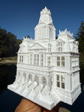 Small Miniature N-Scale Victorian American Main Street City Hall Building Assembled White 1:160 by Gold Rush Bay