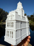 Small Miniature N-Scale Victorian American Main Street City Hall Building Assembled White 1:160 by Gold Rush Bay