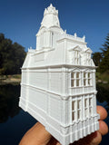 Small Miniature N-Scale Victorian American Main Street City Hall Building Assembled White 1:160 by Gold Rush Bay