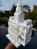 Miniature HO-Scale Victorian American Main Street City Hall Building Assembled White 1:87 by Gold Rush Bay