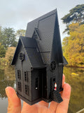 Small Black Miniature N-Scale Gru Villain Victorian Gothic House Minion Mansion Built